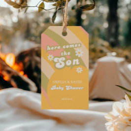 Retro Pastel Striped Groovy Son Babydusche Geschenkanhänger