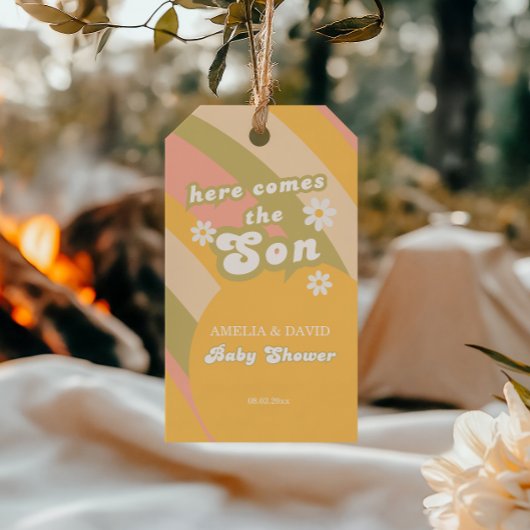 Retro Pastel Striped Groovy Son Babydusche Geschenkanhänger