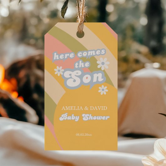 Retro Pastel Striped Groovy Son Blue Geschenkanhänger