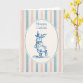 Retro Pastel Striped Vintage Blue Bunny Easter Karte (Gelbe Blume)