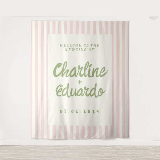 Retro Pastel Striping Wedding Wandteppich (Vorderseite)