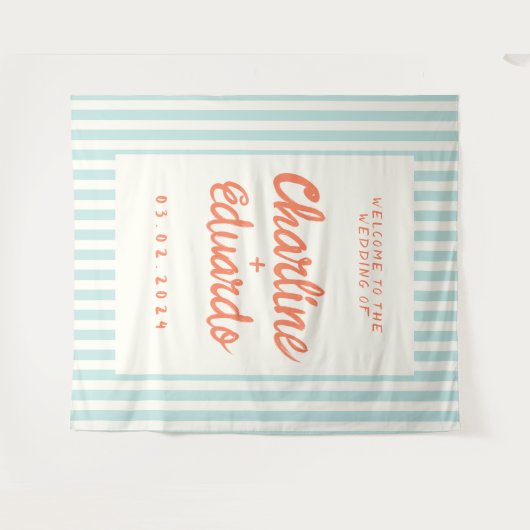 Retro Pastel Striping Wedding Wandteppich (Vorderseite (Horizontal))