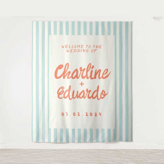 Retro Pastel Striping Wedding Wandteppich (Vorderseite)