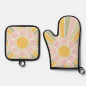 Retro Pastel Sunshine Personalized Kitchen Ofenhandschuh & Topflappen-Set (Vorderseite)