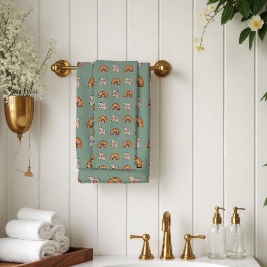 Retro Pastel Towel 70s Groovy Earthy Bath Vibes Badhandtuch Set