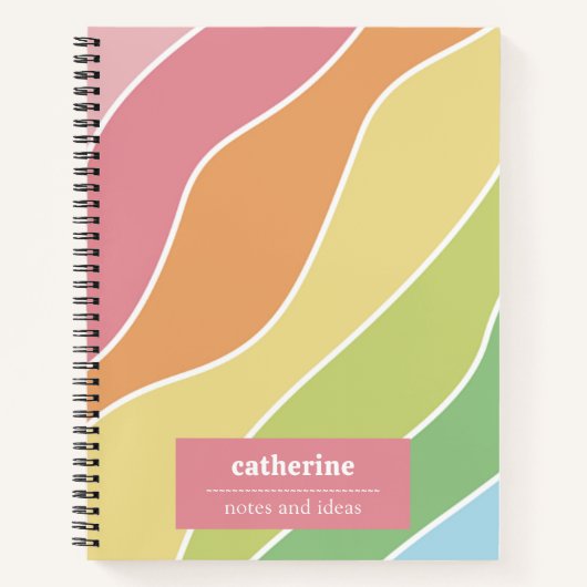Retro Pastel Waves Personalisiertes SpiralNotebook Notizblock (Vorderseite)