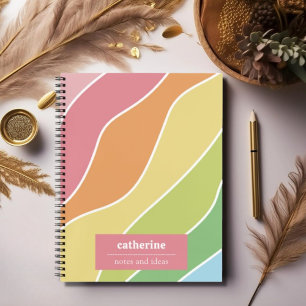 Retro Pastel Waves Personalisiertes SpiralNotebook Notizblock