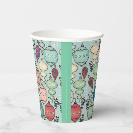 Retro Pastel Weihnachtsschmuck auf Aquamarinen Pappbecher (Rechts)