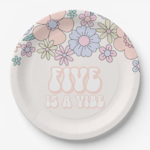 Retro-Pastell-Blumen-Five is a Vibe Geburtstag Pappteller