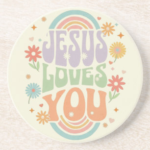 Retro-Pastell-Design „Jesus liebt dich“ – Getränkeuntersetzer