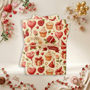 Retro Pastell Geburtstags Valentins Motiv Muster Geschenkpapier Set