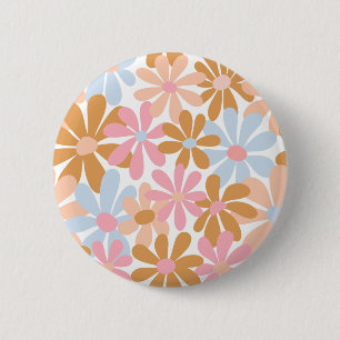 Retro-Pastell-Groovy-Daisy-Blumenmuster Button
