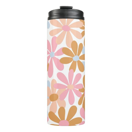 Retro-Pastell-Groovy-Daisy-Blumenmuster Thermosbecher (Vorderseite)