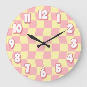 Retro Pastell Pink Gelb Wavy Karton Große Wanduhr