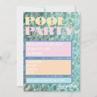 Retro-Pastell-Poolparty-Einladung Einladung