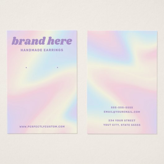 Retro Pastell Regenbogen lila Ohrring-Karte (Vorne & Hinten)