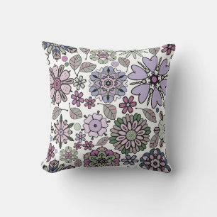 Retro-Pastell-Rosa-Lila-Blumen-Nahtloses Muster Kissen
