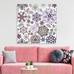 Retro Pastell Rosa Lila Florales Nahtloses Muster Leinwanddruck