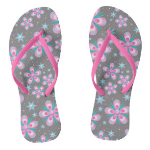 Retro Pastell Rosa Stilvolle Blumen Kunstwerk Badesandalen