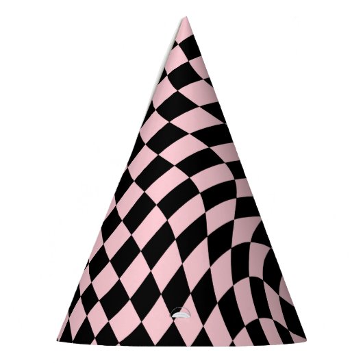 Retro Pastell rosa und schwarz kariert Partyhütchen (Links)