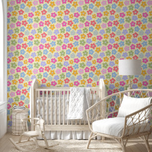 Retro-Pastell-Smiley-Blumenmuster-Akzent-Wallpaper Tapete