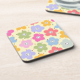 Retro-Pastell-Smiley-Blumenmuster-Getränkeunterset Getränkeuntersetzer
