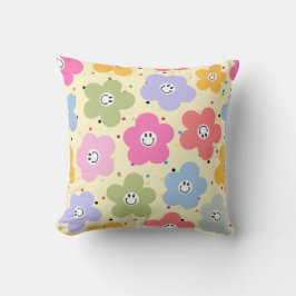 Retro-Pastell-Smiley-Blumenmuster-Wurfkissen Kissen
