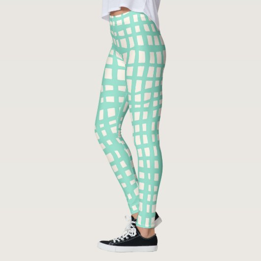 Retro pastell türkisfarbenes Gittermuster Leggings (Links)
