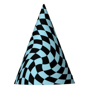 Retro Pastellblau und schwarz kariert Partyhütchen