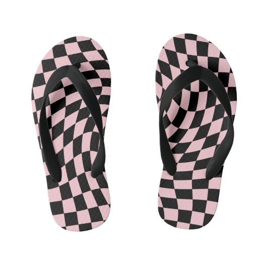 Retro Pastellfarbene, schwarz rosa Karos verschlei Kinderbadesandalen (Fußbett)