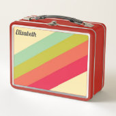 Retro Pastellfarbregenbogen-personalisierter Name Metall Lunch Box (Vorderseite)