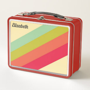 Retro Pastellfarbregenbogen-personalisierter Name Metall Lunch Box