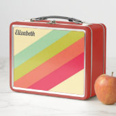 Retro Pastellfarbregenbogen-personalisierter Name Metall Lunch Box (Beispiel)