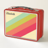 Retro Pastellfarbregenbogen-personalisierter Name Metall Lunch Box (Rückseite)