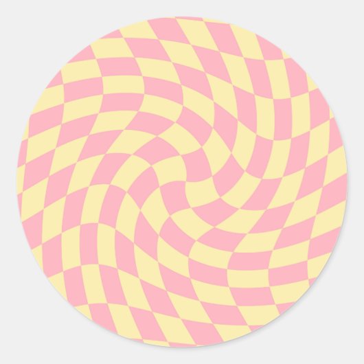 Retro Pastellgelb rosa Karo mit verziertem Rücken  Runder Aufkleber (Vorderseite)