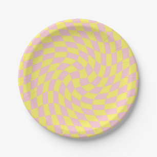 Retro Pastellgelbe Karos verschleierte Karton Pappteller