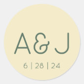 Retro Pastellgelbe und grüne Monogramm-Hochzeit Runder Aufkleber (Vorderseite)