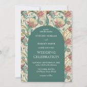 Retro pastellgrün staubig rosa florale Jugendstil Einladung (Vorderseite)