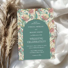 Retro pastellgrün staubig rosa florale Jugendstil Einladung