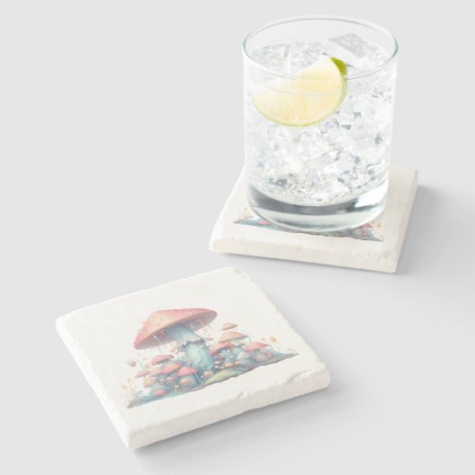 Retro Pastellpilze in sanften Farben 02 Steinuntersetzer (Seitenansicht)