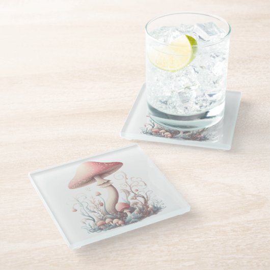 Retro Pastellpilze in sanften Farben 03 Glasuntersetzer (Schrägansicht)