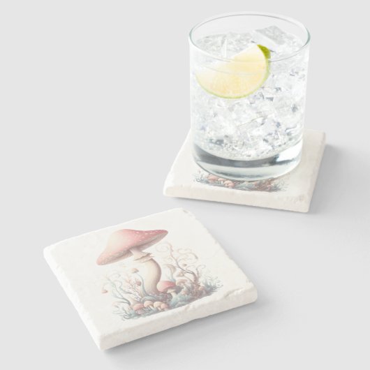 Retro Pastellpilze in sanften Farben 03 Steinuntersetzer (Seitenansicht)