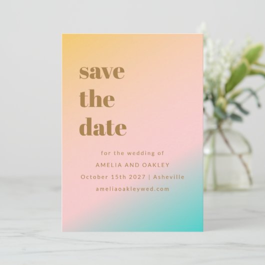 Retro Pastels Gradient Simple Einzigartiges Hochze Save The Date (Stehend Vorderseite)