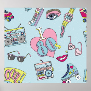 Retro Patch Abzeichen, 80er-90s Stil Muster. Poster