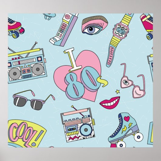 Retro Patch Abzeichen, 80er-90s Stil Muster. Poster (Vorne)