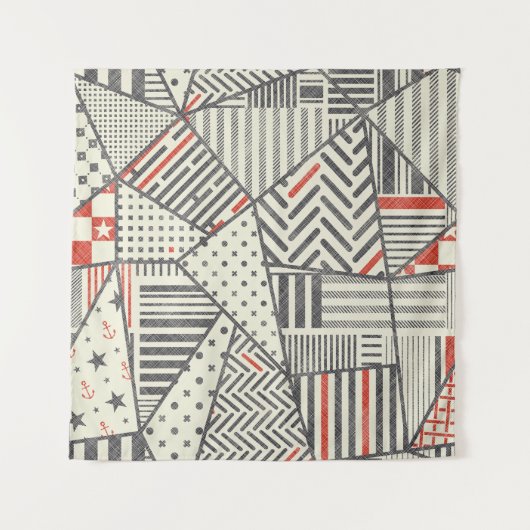 Retro-Patchwork: Abstrakte geometrische Gestaltung Wandteppich (Vorderseite)