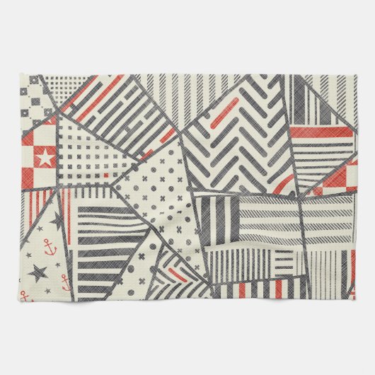 Retro-Patchwork: Abstraktes geometrisches Design Geschirrtuch (Horizontal)
