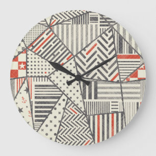 Retro-Patchwork: Abstraktes geometrisches Design Große Wanduhr