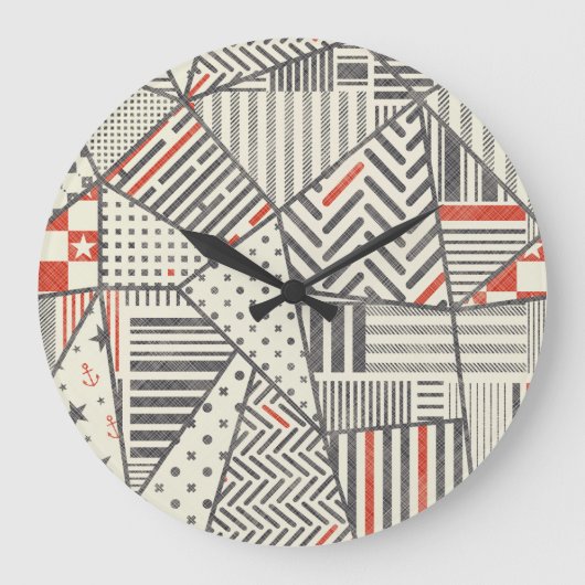 Retro-Patchwork: Abstraktes geometrisches Design Große Wanduhr (Vorderseite)