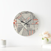 Retro-Patchwork: Abstraktes geometrisches Design Große Wanduhr (Zuhause)